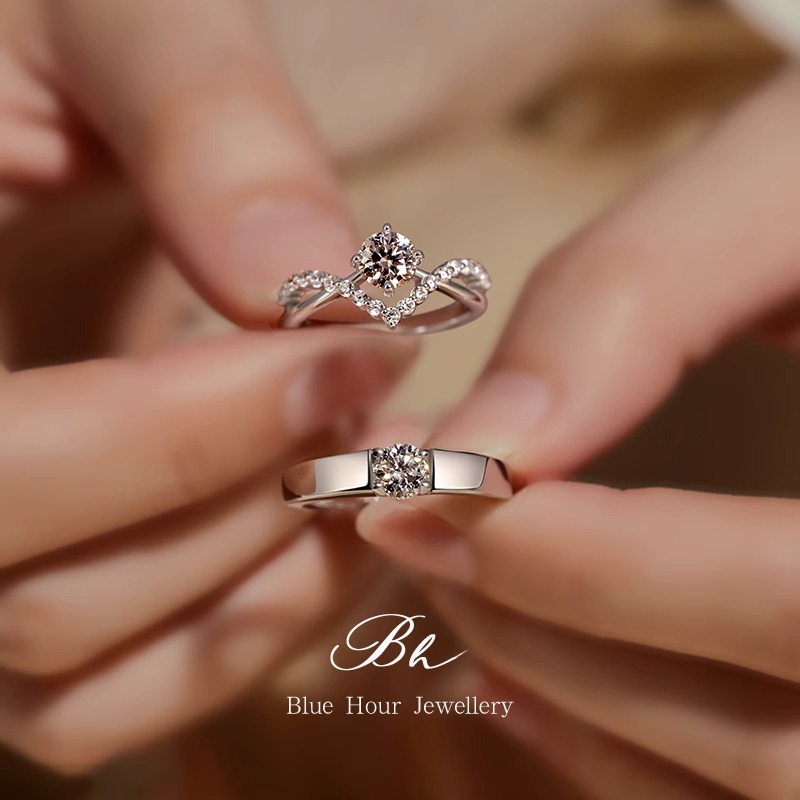 本物のDカラーモアッサナイトダイヤモンドリング、女性と男性のカップルリング、スターリングシルバー、模造ダイヤモンドのペア、結婚指輪を贈り物として探しています