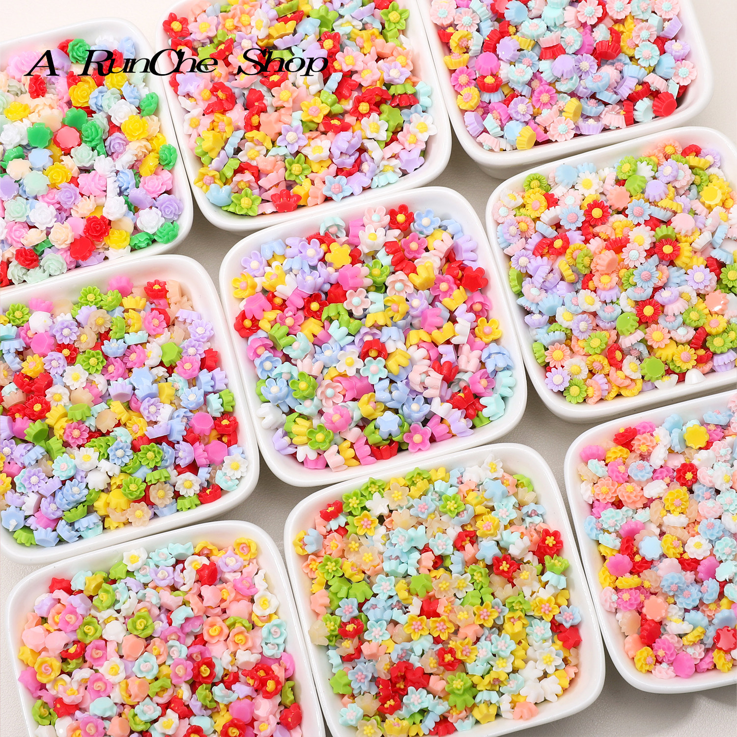 润澈树脂小花DIY套装|6mm/7mm混色小花50颗?奶油胶&美甲&簪子万能配件