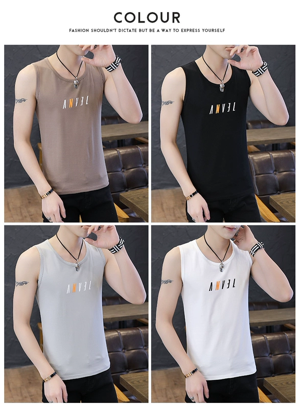 2 mảnh] vest thể thao nam thủy triều thương hiệu thể dục vest vai nam bóng rổ cá tính xu hướng mùa hè cotton không tay áo thun nam - Áo vest cotton