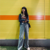 FENING MAJE new high waist thin wide legs straight jeans Hyuna dad pants Hong Kong wind three-piece women