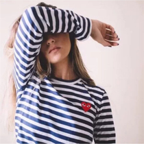 Charm champion Japanese Tide brand love little red heart cotton striped long sleeve T-shirt men and women couples round neck sweater