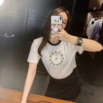 2021 autumn new short sleeve white embroidery clock ins Tide Super fire loose round neck big brand same T-shirt women
