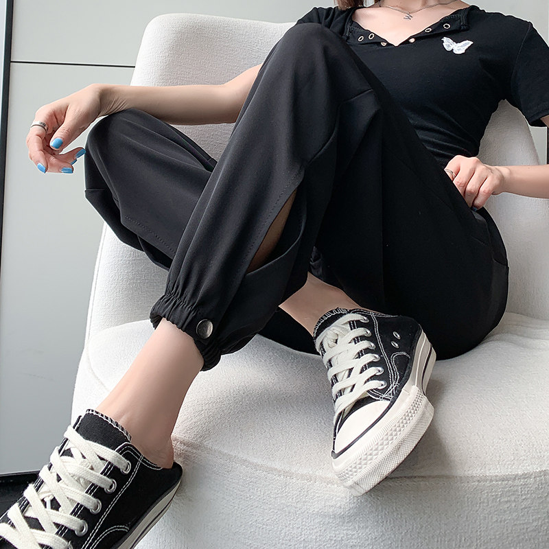 Cross - glass Harlen Pants Women 2023 summer new high waist thin casual pants beam pants and broad legs