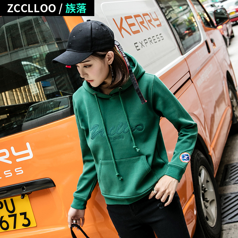族落加绒卫衣女2019秋冬新款潮连帽金丝绒加厚双面绒百搭洋气冬厚