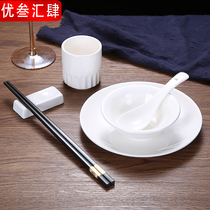 Chaozhou high-end hotel Western restaurant restaurant disinfection tableware table Chinese thick white bowl rice bowl soup bowl