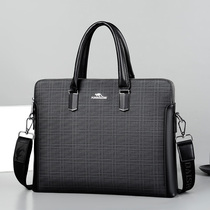 Pufan Kangaroo Briefcase Mens Business Horizontal PVC Mens Handbag Retro Plaid Large Capacity File Computer