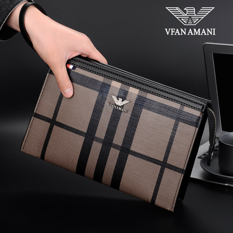 Weifang Armani Men's Clutch Bag Leather Business Envelope Bag Men's Large Capacity Clutch Bag Casual Fashion Europe and America