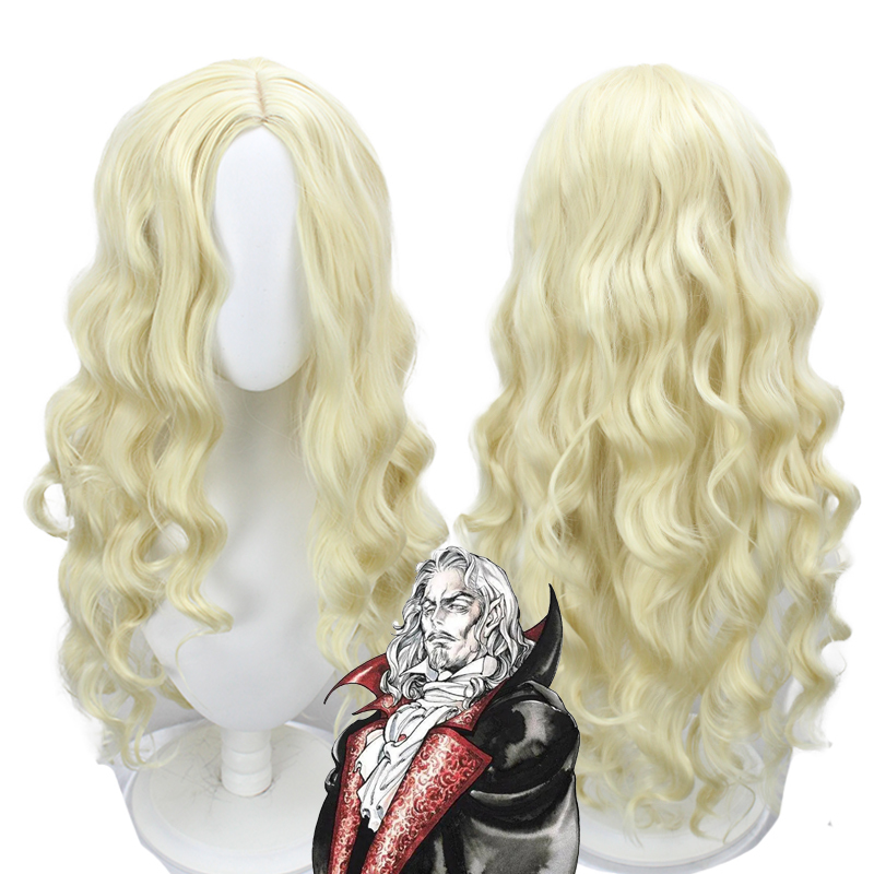 【Fire】Castlevania 3 Dracula Cosplay Golden Full Wig Headgear