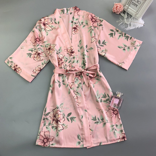 New silk áo ngủ nữ mùa hè sexy kimono tie băng lụa in đồ ngủ ngắn tay áo mỏng bên ngoài hàng loạt áo choàng tắm áo choàng