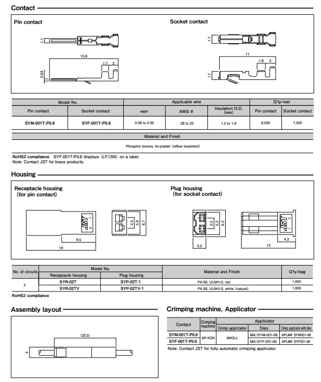 Đầu nối JST SYM-001T-0.6 đầu cắm kim loại đầu cuối được nhập khẩu chính hãng tại chỗ Thâm Quyến