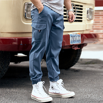 AlphaGym webbing overalls mens American vintage big pocket toe sports fitness casual pants summer