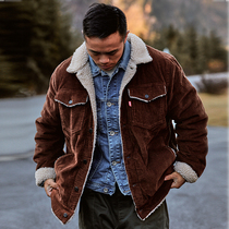 AlphaGym corduroy imitation cashmere jacket men autumn and winter plus velvet padded American fashion fashion vintage jacket