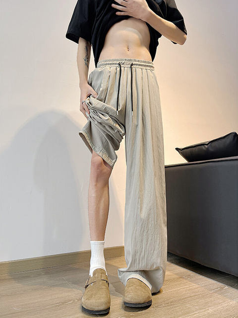 ສູງ Ice Silk Breathable Pants ຜູ້ຊາຍ Summer Drape Straight Pants ບາດເຈັບແລະວ່າງຂະຫນາດໃຫຍ່ເຕົ້ານົມຂະຫນາດໃຫຍ່ Yamamoto Pants