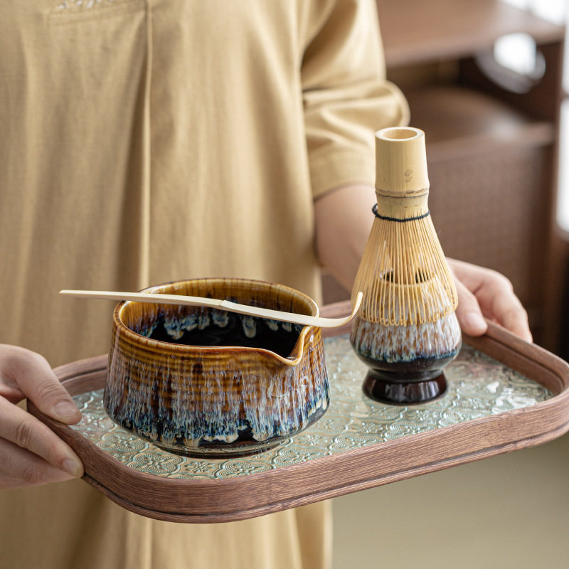 Matcha Tea Set Seven-Piece Set with Tea Whisk Stand, Tea Whisk, and Matcha Preparation Tools, Japanese Style Creative Design