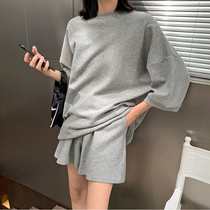 Grey Sports Suit Women Summer Short Sleeve Shorts Outside Wearing Fashion Thin Loose Casual Running Suit Two Sets Tide