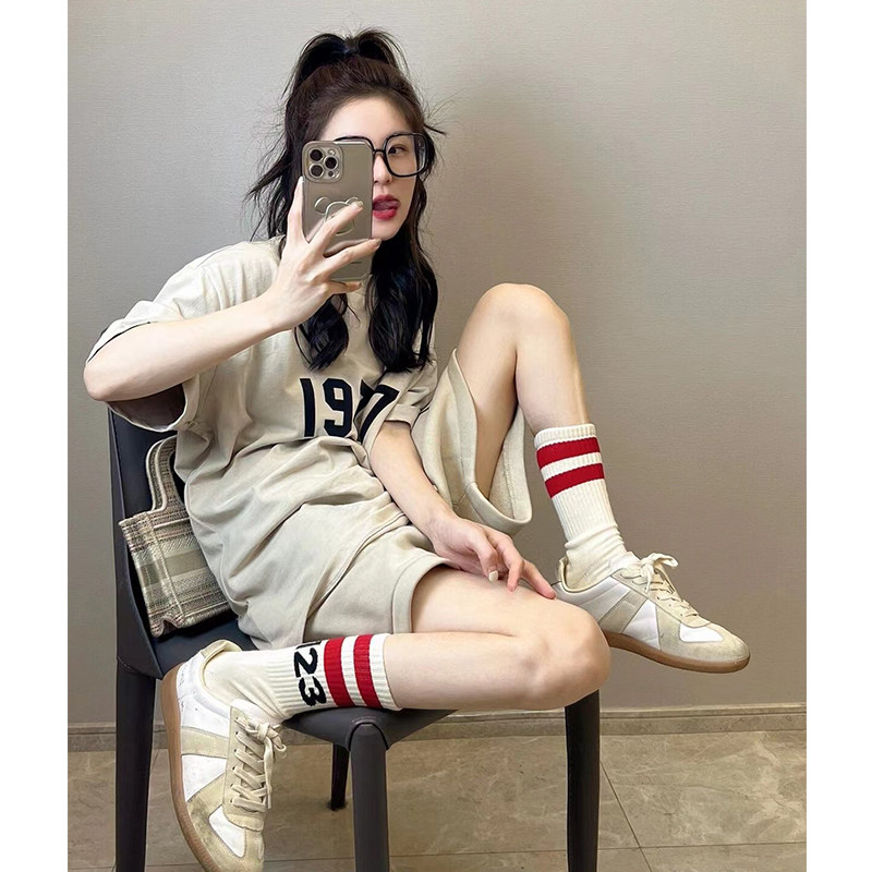 Cotton sportswear suit women's summer salt fried street loose short-sleeved shorts casual running fashion two-piece tide