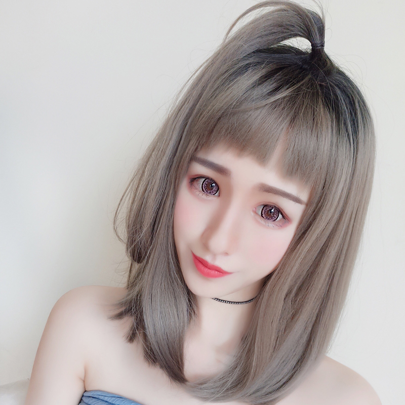 Wig woman long hair long hair long hair South Korean dog nibbling in the sea inner buckle natural fluffy face grandma grey wig cover