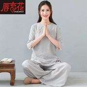 Mùa hè phù hợp với cải thiện Han quần áo của phụ nữ Zen giống như quần áo nút-up Zen kiểu áo khoác trà hàng ngày chiếc váy mùa thu nữ gió của Trung Quốc