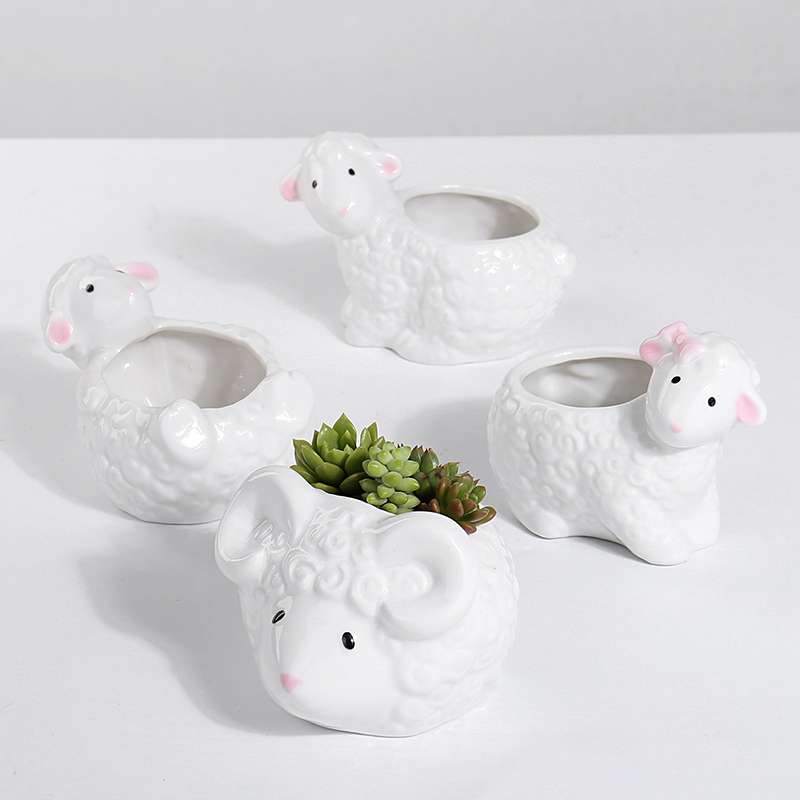 Little like cat white animal flowerpot more meat sheep ceramic creative move and lovely delicate and special offer a clearance Nordic style