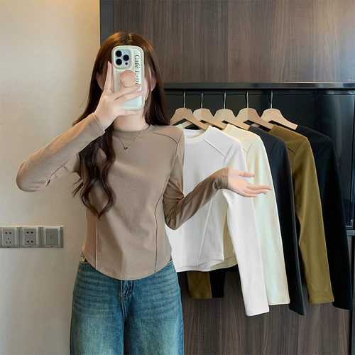 Демисезонный бархатный базовый приятный телу лонгслив, увеличенная толщина