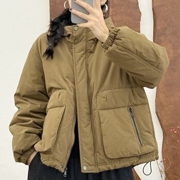Women's Large Pocket Cotton Coat 2025 Winter New Korean Style Loose Casual Simple Solid Color Warm Cotton Jacket