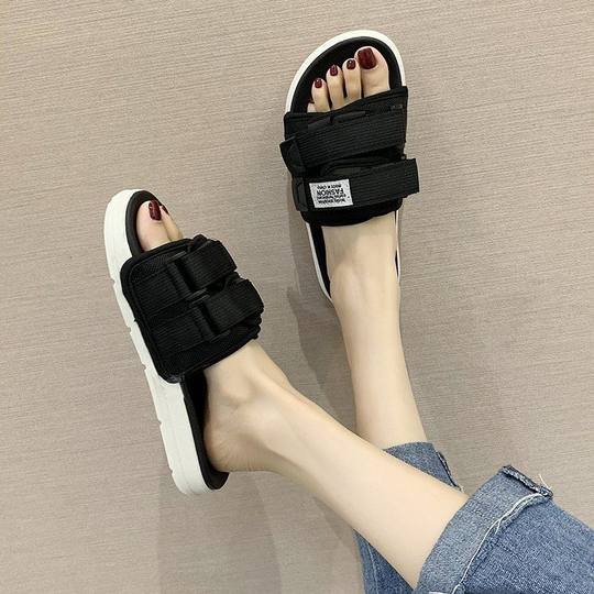 夏季2025新款网红外穿凉拖鞋女潮流个性时尚一字拖情侣厚底沙滩鞋