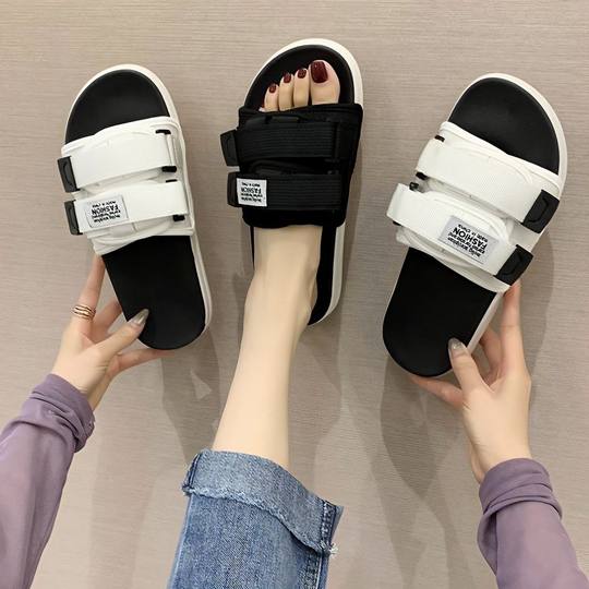 夏季2025新款网红外穿凉拖鞋女潮流个性时尚一字拖情侣厚底沙滩鞋