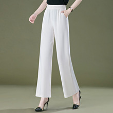 Real Silk Mulberry Silk Wide Legged Women's Pants 2024 Summer Thin Draping White Pants Loose and Slimming Casual Straight leg Pants