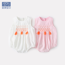 Baby bag fart in summer slim fit newborn khau pure cotton sleeveless clothing first baby summer dress conjoined woman