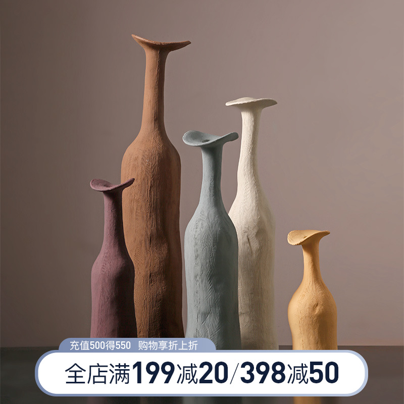 Nordic light luxury Morandi color ceramic plain burning vase home living room desktop designer art decorations