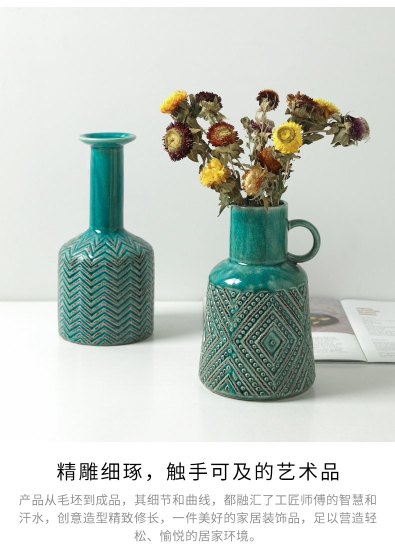 Ins Nordic put dry vase furnishing articles Bohemian ceramic soft adornment example room sitting room decoration is contracted