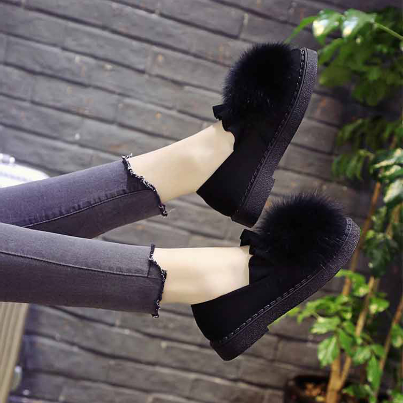 Fox Fur Woolen Shoes Woman 2018 Autumn Winter New Flat-bottomed Pregnant Woman Wearing Han Version 100 Hitch Bean Sloth Lads Shoes