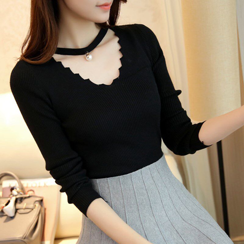 Beating bottom stitch cardiovert woman sashimi with short length sleeves V collar hanging neck Sexy cover tight slim fit sweaty spring autumn