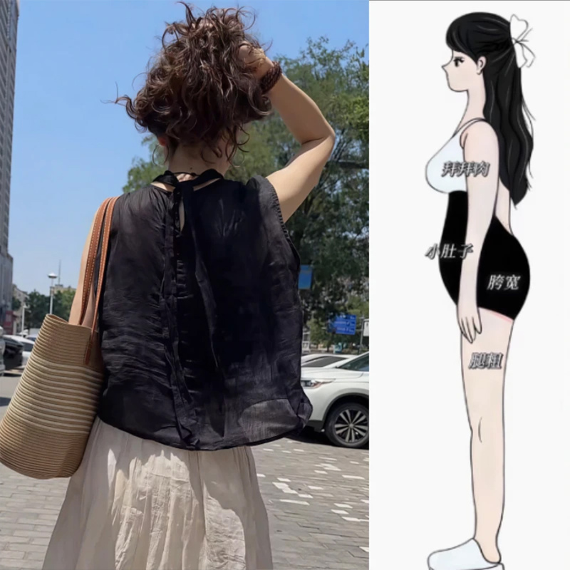 French-Style Artistic Tie-Up Design Top for Women, Summer Thin Breathable Versatile Outerwear, Elegant Round Neck Sleeveless T-Shirt
