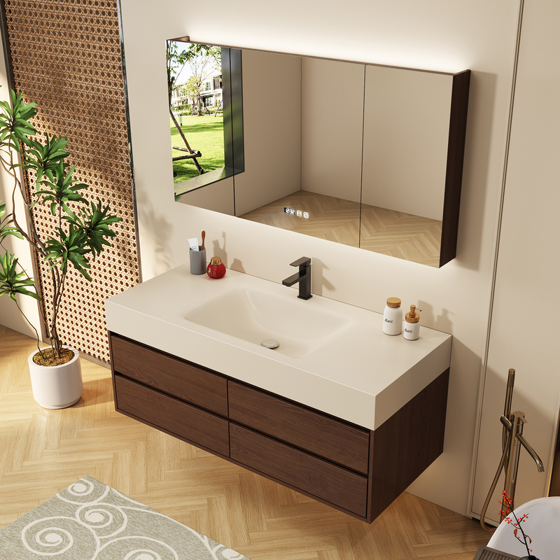 Bathroom Cabinet with Antique-Style Rock Slab Integrated Basin, Bathroom Vanity, Washbasin, Toilet Washbasin Cabinet Set