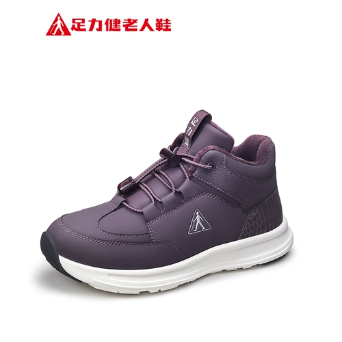 足力健 Флагманский магазин 2024, зимняя новая повседневная обувь на мягкой подошве для среднего и пожилого возраста, бархатные кожаные туфли для мам с высоким берцем