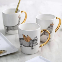 (Clearance 7% off) 24k real gold crown Animal Mug Cup Tea Cup Coffee Cup birthday gift tableware