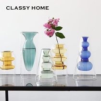 ins candy color double glass vase Nordic simple modern transparent hydroponic flower ornaments home accessories