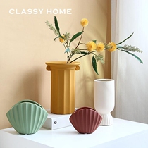ins handmade Morandi ceramic abstract Roman column Shell Flower modern art vase homestay board decoration