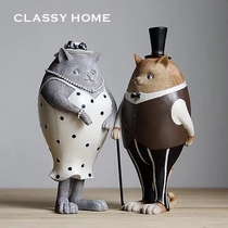 Aristocratic cat couple retro antique high-end ornaments sculpture American country French pastoral European style modern simplicity