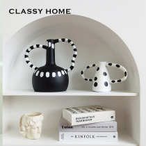 Wagi Ji Feng black and white wave point binaural Vase ornaments designer cave wind homestay model room accessories simple flower