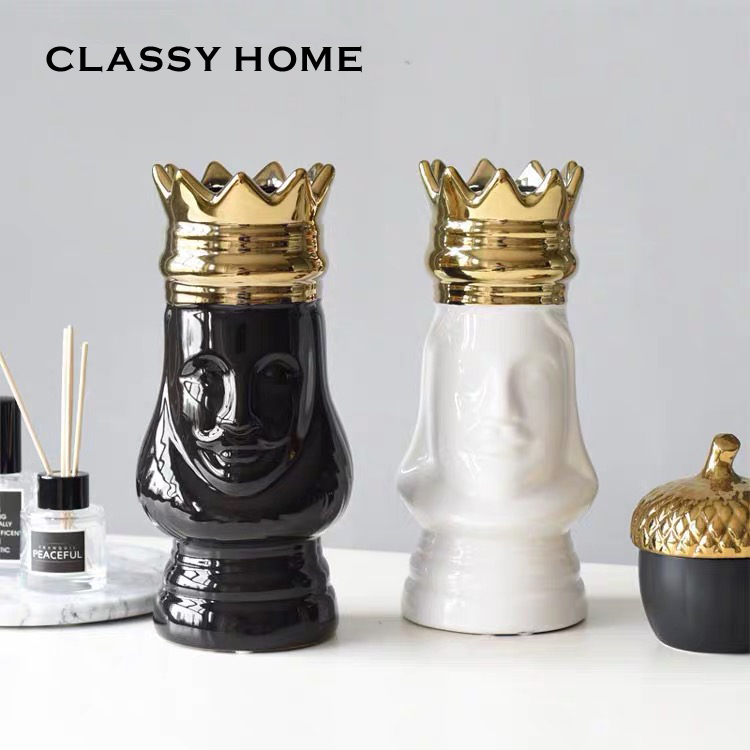 Nordic modern king and queen ceramic head ornament vase flower creative jewelry European and American light luxury style