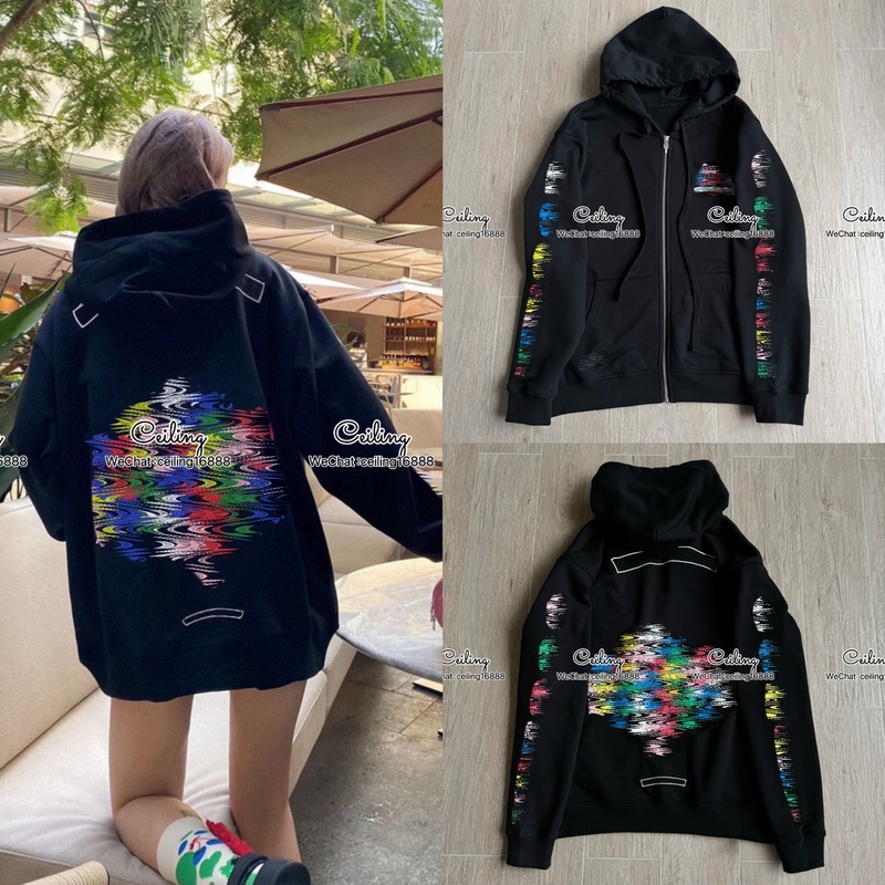 [Top of the Line] Vkwwhy 25Fw New Colorful Sanskrit Print Hooded Sweatshirt Jacket, Unisex