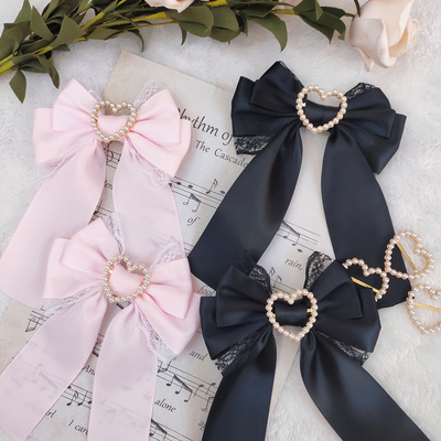 taobao agent Mass -produced Lolita Japanese and Korean jewelry lace love rhinestone picking heart bow sweet and cute hair clip