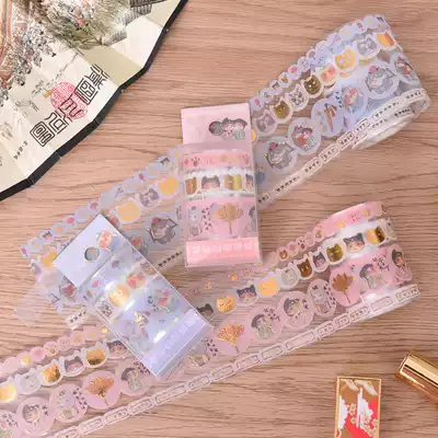 Phnom Penh sticker bronzing hand account and paper tape set Net red ancient style small fresh creative hand account sticker Cute girl heart printing flower Yang style color diy decoration(4 rolls)