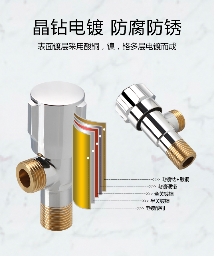 Thickened water heater angular valve full copper home toilet hot and cold water stop valve Laundry three-way angle valve washbasin water inlet valve