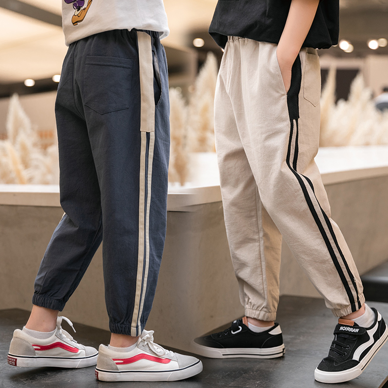 Boys' pure cotton pants summer light and thin children's anti-mosquito pants Korean style foreign style fashion middle and big children's nine-point pants thin section trendy