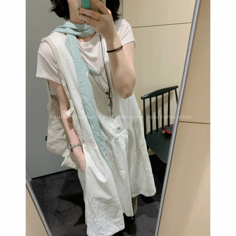 Yourfishbrother Japanese Style Cool Feeling~ Summer Hemp Cotton Practical Layering Pocket White Dress for Women in Spring and Summer Yourfishbrother Japanese Style Cool Feeling~ Summer Hemp Cotton Practical Layering Pocket White Dress for Women in Spring and Summer