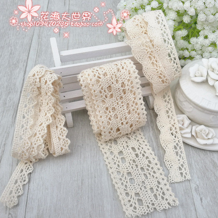 Sen Women's Department ZaKKa cute beige full cotton lace hollow cotton lace floral edge fabric handmade DIY accessories 1 meter price