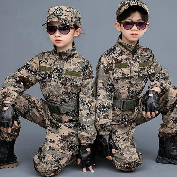 New Children's Camouflage Suit, Wolf Warrior, Special Forces Camouflage Clothing for Boys and Girls, Summer Camp Outdoor Military Training Uniform, Zipper Style